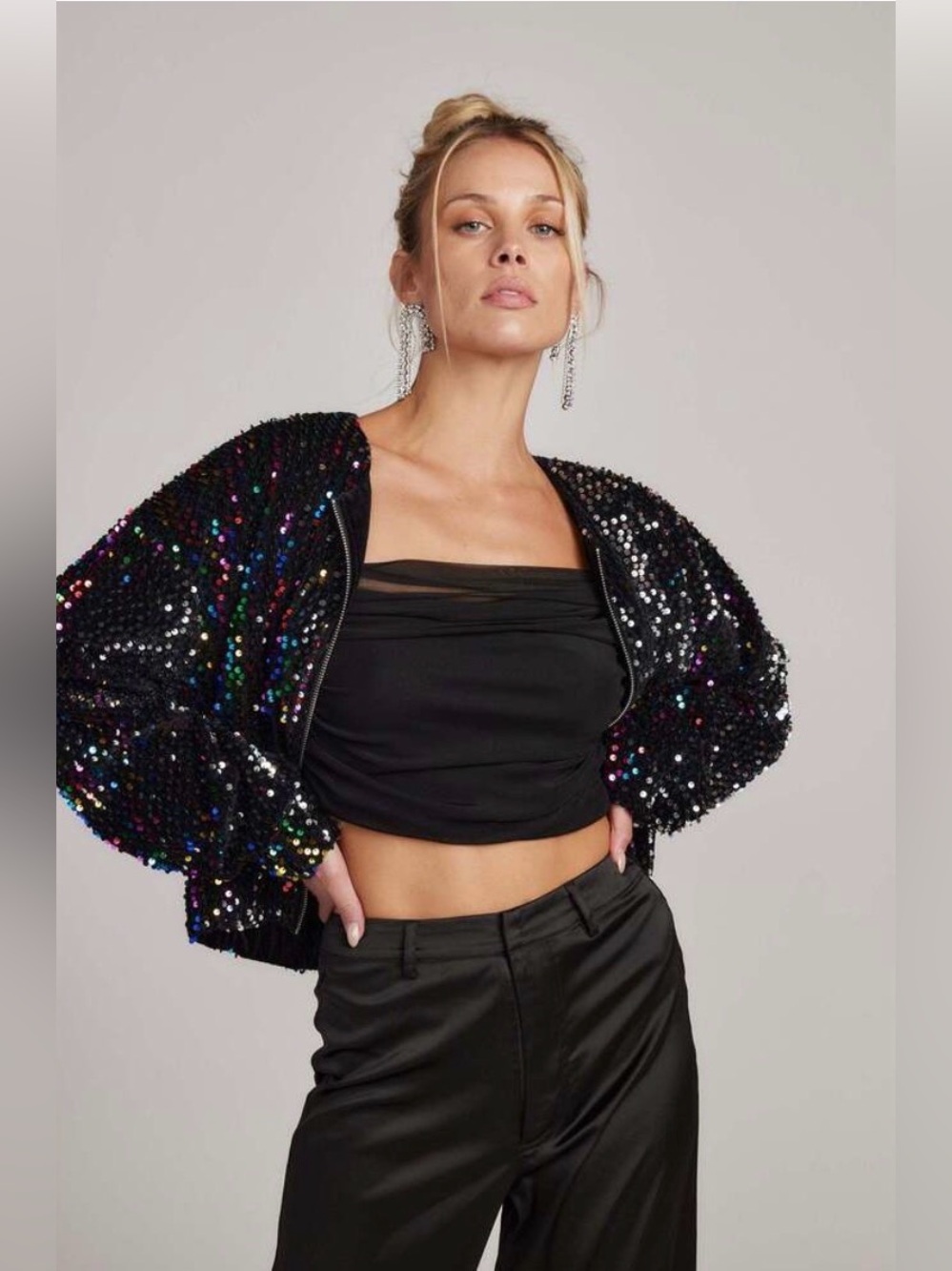 12th Tribe Ozzy Multi Sequin Zip Up Bomber Jacket